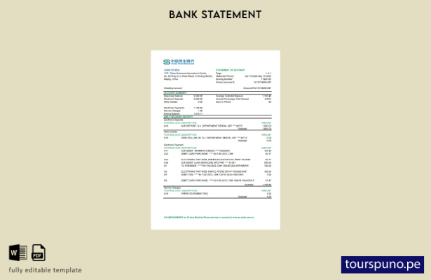 listo para imprimir plantilla de Excel de extracto bancario de China Minsheng
